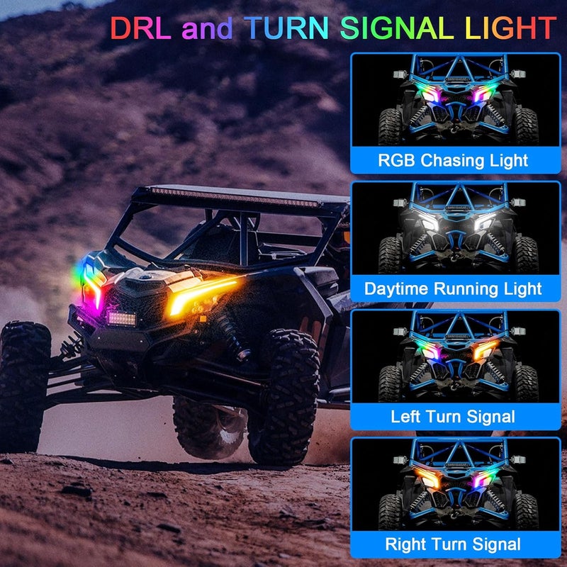 Tavaray RGB X3 Fang Lights, APP & Remote Control Multicolor LED with Music Sync, Street Legal Front Signature Accents Light Compatible with Can Am Maverick X3 XDS XRS Max Turbo 2017-2023 - Image 3
